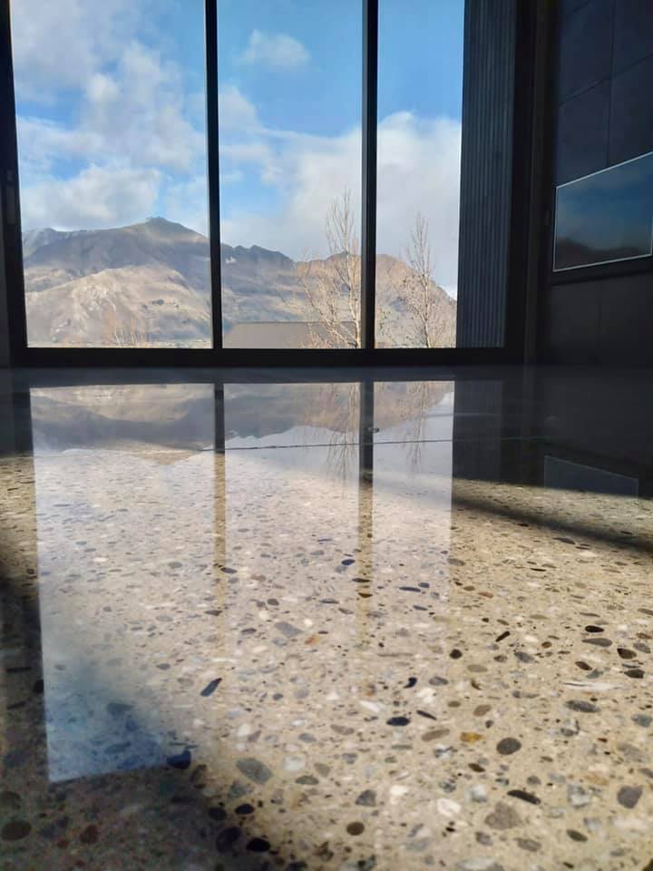 Residential Interior Polished concrete floor lounge NZ Grinders Tauranga