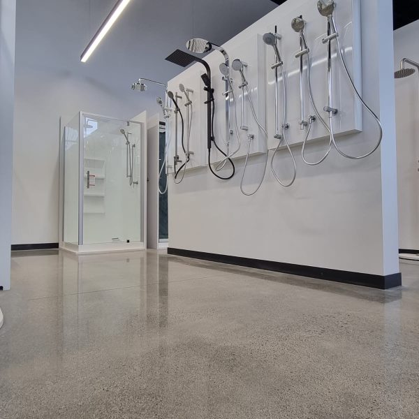 Bathroom Showroom polished concrete floor Tauranga NZ Grinders