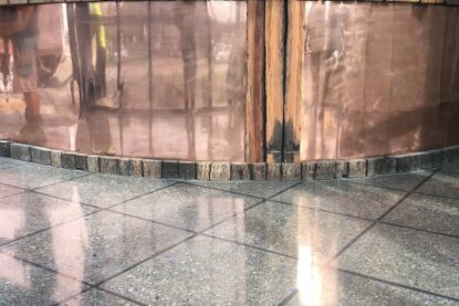 concrete tiles with blue glass ground and polish