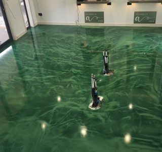 Green swirled epoxy resin flooring