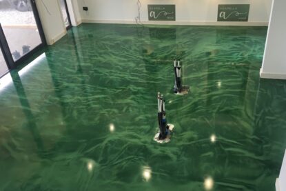 Green swirled epoxy resin flooring