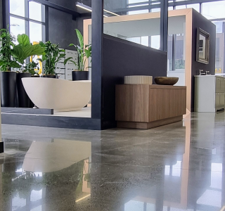 Salt and pepper diamond polished floor harrison bloy retail showroom