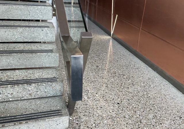 Polished concrete floor and stairs queenstown NZ Grinders