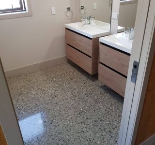 Bathroom floor polished concrete NZ Grinders Tauranga Wellington
