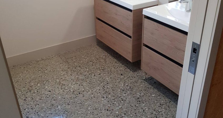 Bathroom floor polished concrete NZ Grinders Tauranga Wellington