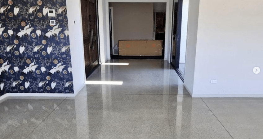 concrete control joints in polished concrete lounge floor