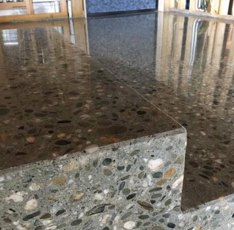 Full stone exposure polished concrete stairs NZ Grinders Tauranga Queenstown