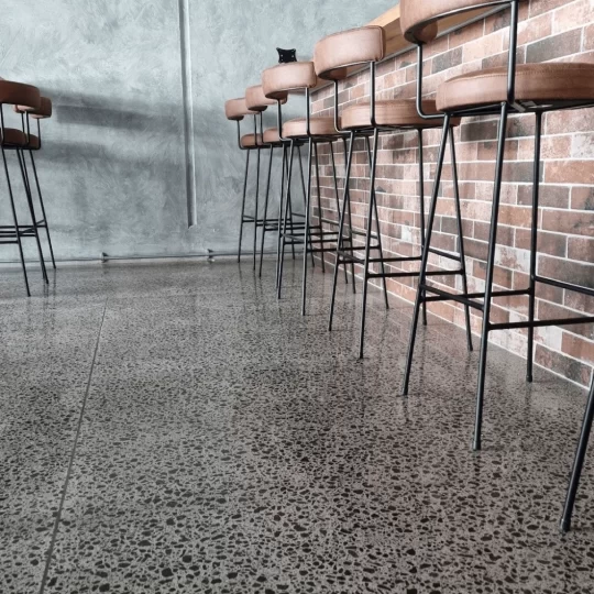 Full Stone Exposure Polished Concrete NZ Grinders Tauranga restaurant