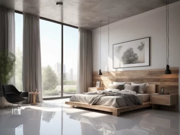 bedroom with epoxy floor